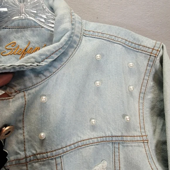 Womens Light Wash Peplum Destructed Hem Detail Jacket Stylish Windbreak size XL - Picture 6 of 16